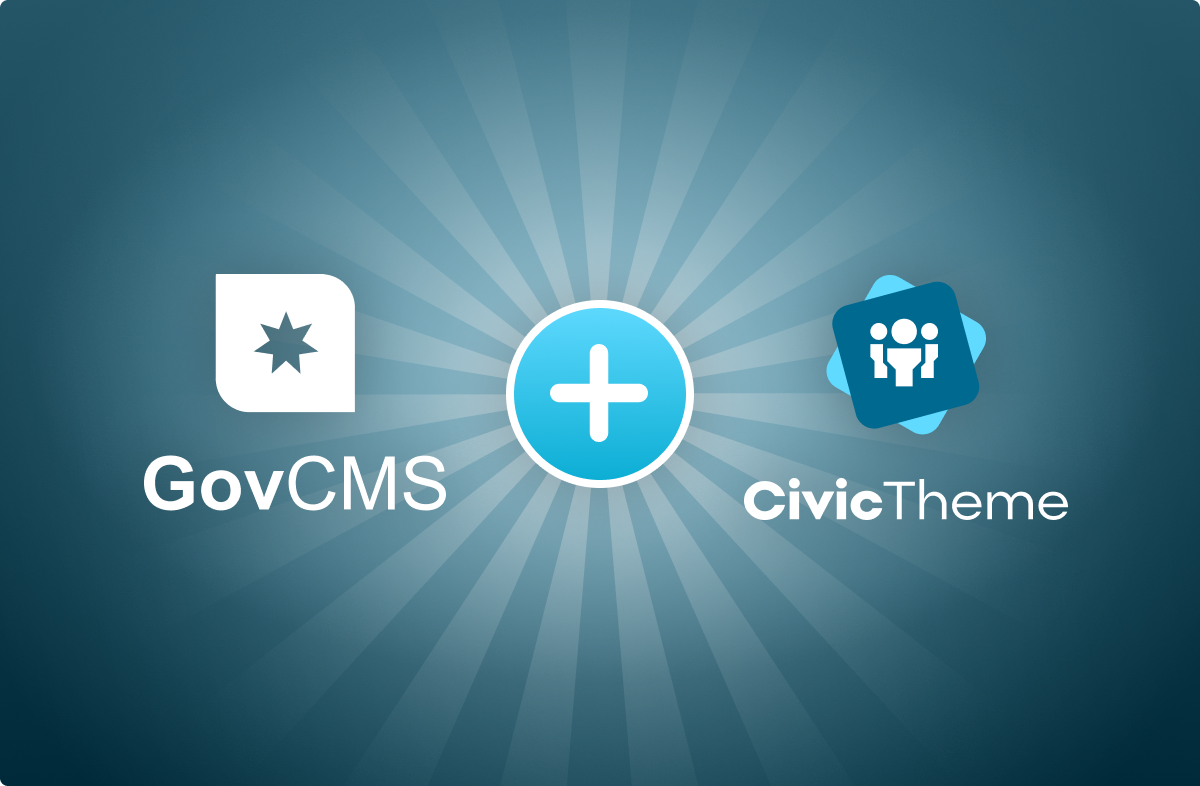 GovCMS and CivicTheme logos in blues and teals and white