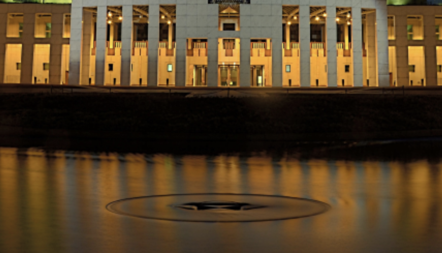 Australian government building at night