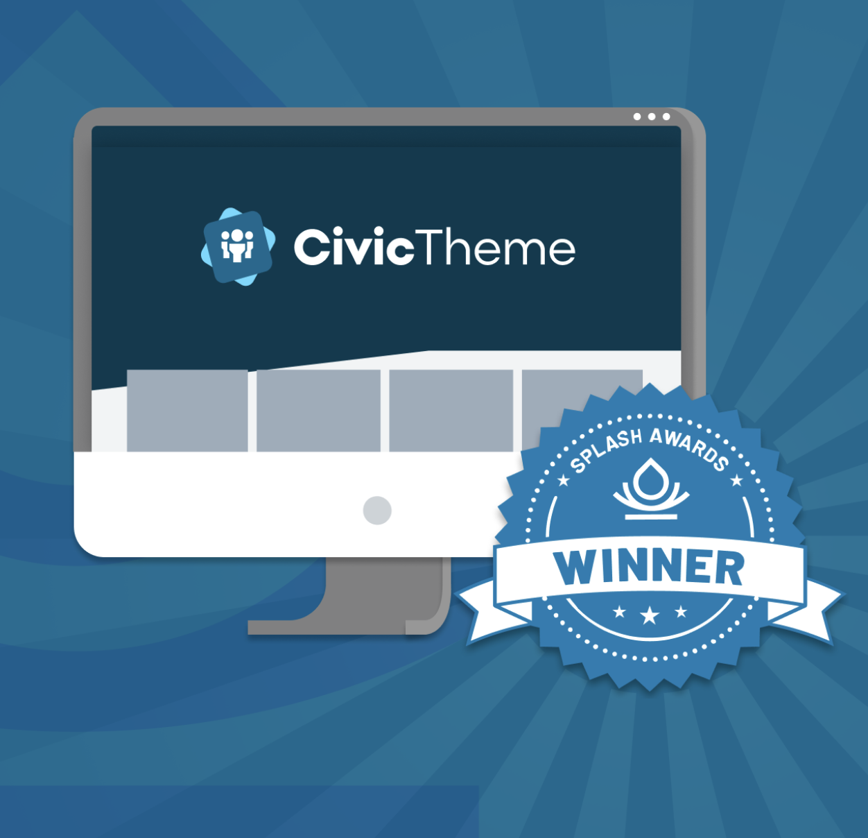 CivicTheme Splash Award Winner Graphic with monitor and badge