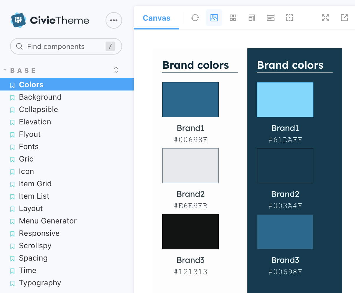 CivicTheme Storybook showing how to choose colors