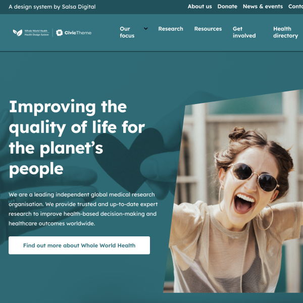 CivicTheme health home page example with banner in teals and white