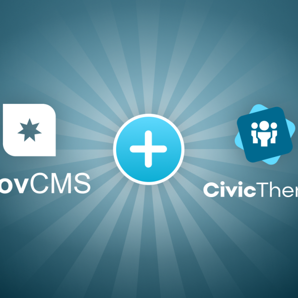 GovCMS and CivicTheme logos in blues and teals and white