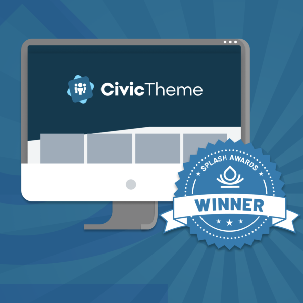 CivicTheme Splash Award Winner Graphic with monitor and badge