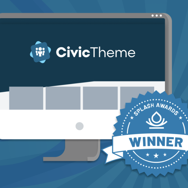 CivicTheme Splash Award Winner Graphic with monitor and badge