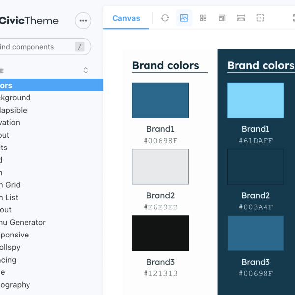 CivicTheme Storybook showing how to choose colors