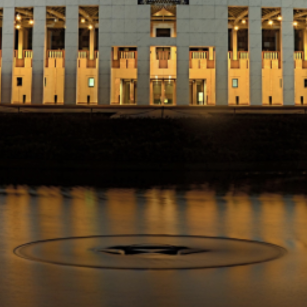 Australian government building at night